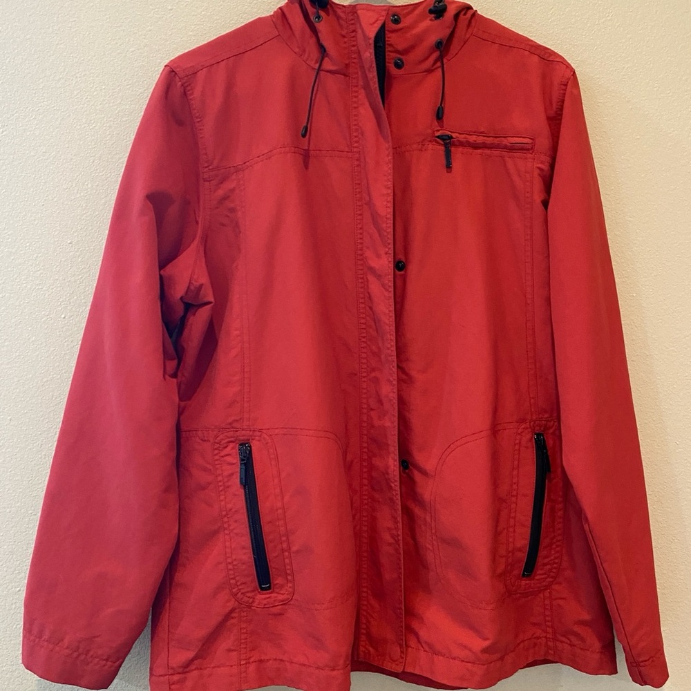 Eddie Bauer Red Hooded Jacket Women’s Lined Waterproof Size Large